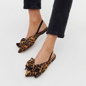 ASOS DESIGN bow slingback ballet flats in leopard